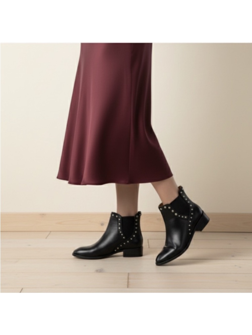 Zara Studded Chelsea Ankle Boots Size 8.5 Black Leather